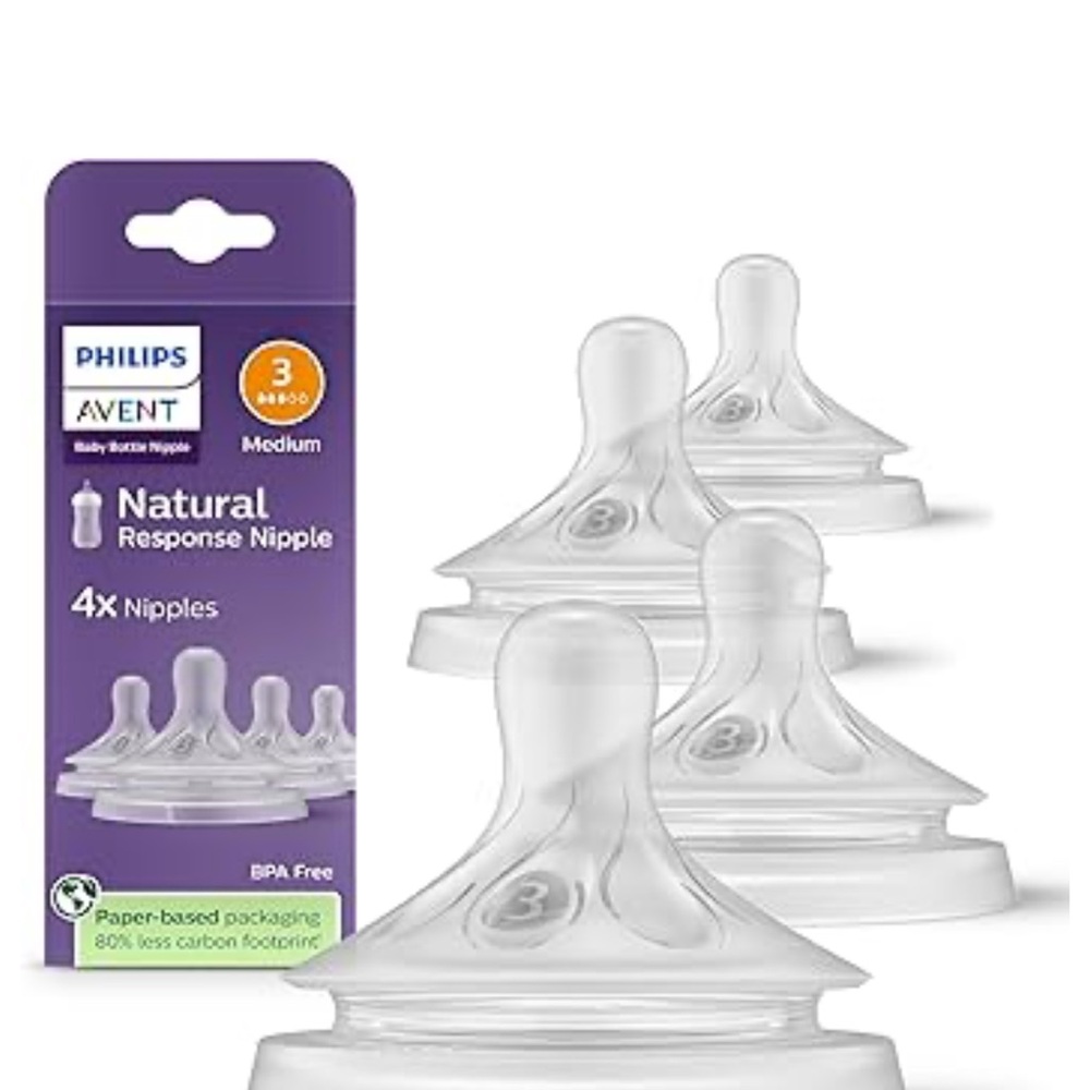 Philips Avent Clear Silicone Baby Bottle Nipples (4 Pack) - Purple Packaging